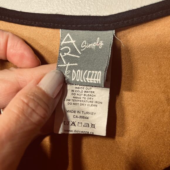 Simply Art by Dolcezza Tunic Black Tan Artsy Abstract Studded Sheer Sleeve S - Picture 6 of 7